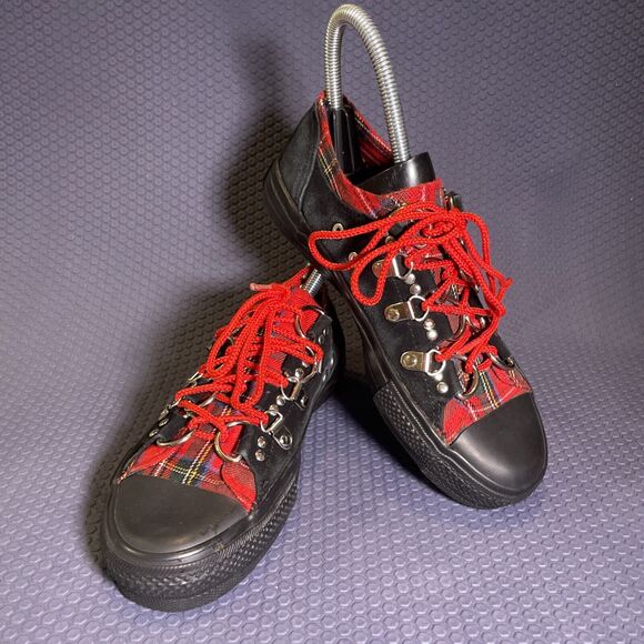 Demonia Shoes - DEMONIA Deviant-05 Shoes Women Size 7 Black Red Goth Sneakers Christmas